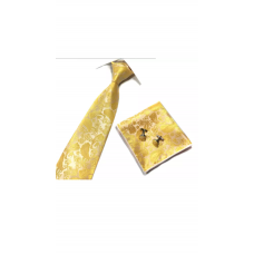 Set stropdas pochet manchetknopen okergeel Paisley